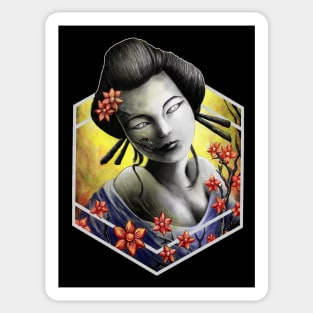 GEISHA SAKURA FLOWERS TRADITIONAL FEMALE JAPANESE  ARTWORK Sticker